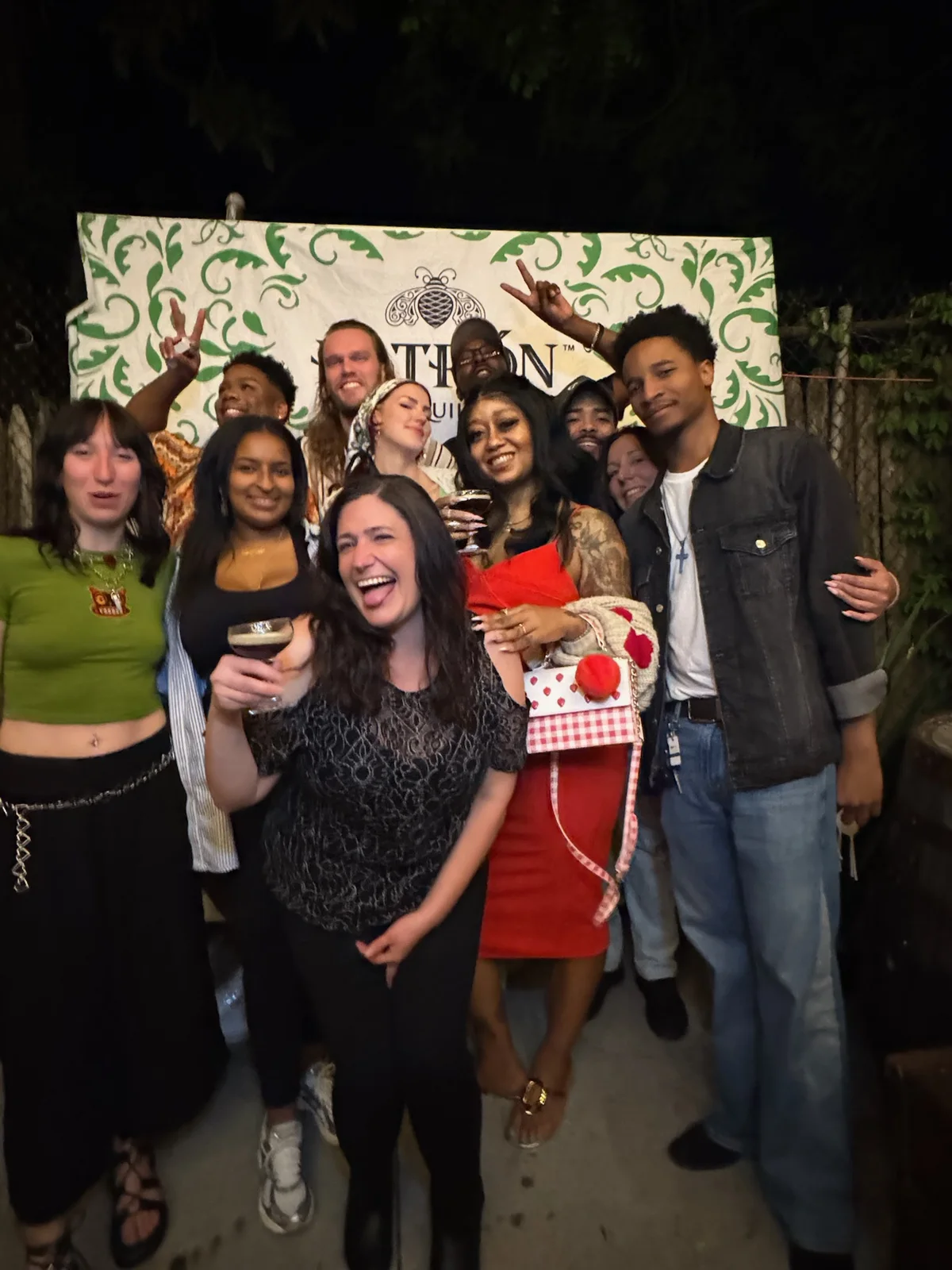 Friends celebrating together at an evening event